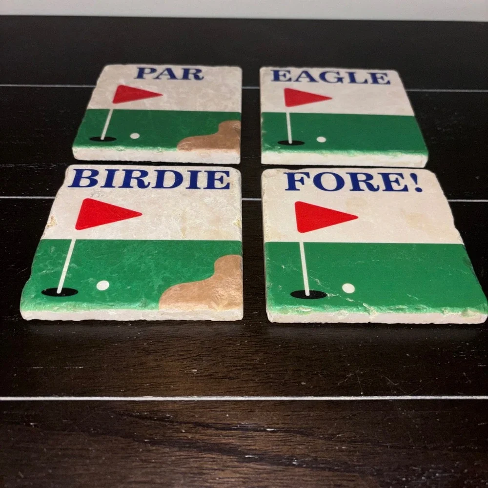 Set of 4 Par Eagle Birdie Fore |‎ Studio Vertu Handcrafted Marble Golf Coasters
